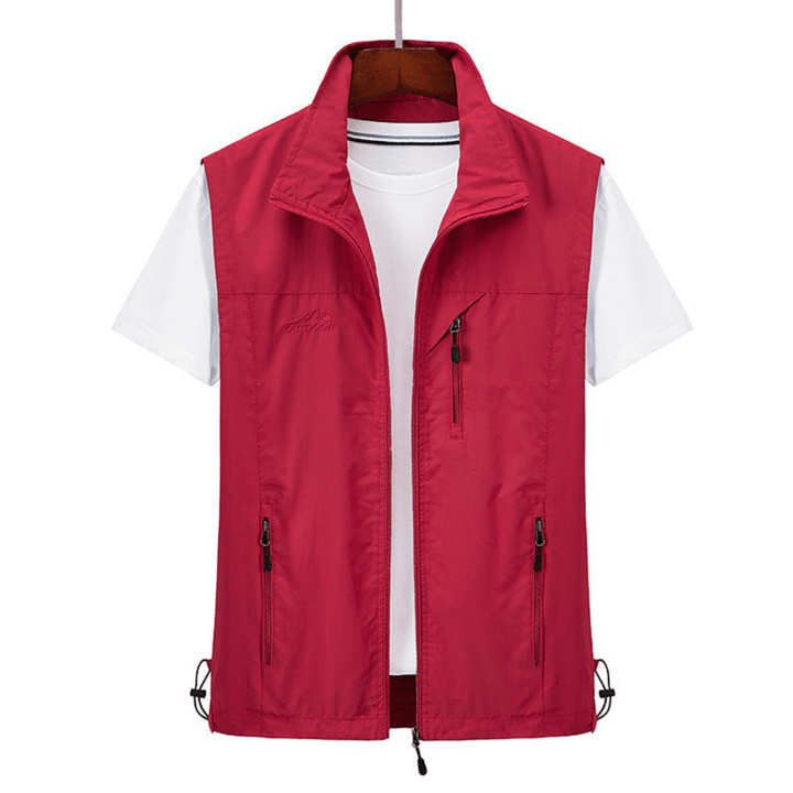Versatile men's sleeveless jacket; a comfortable, lightweight full zip vest perfect as a layering piece.