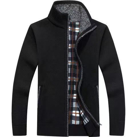 Men's full zip thermal jacket, warm & stylish everyday outerwear in black for winter comfort.