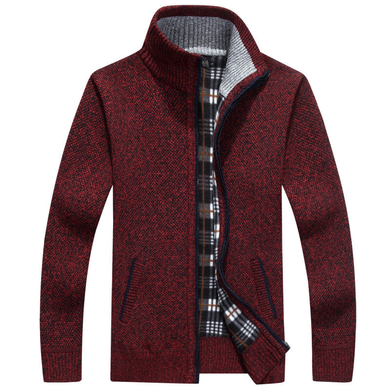 Full zip thermal jacket for men, showing durable zipper closure & high collar for added warmth & style.