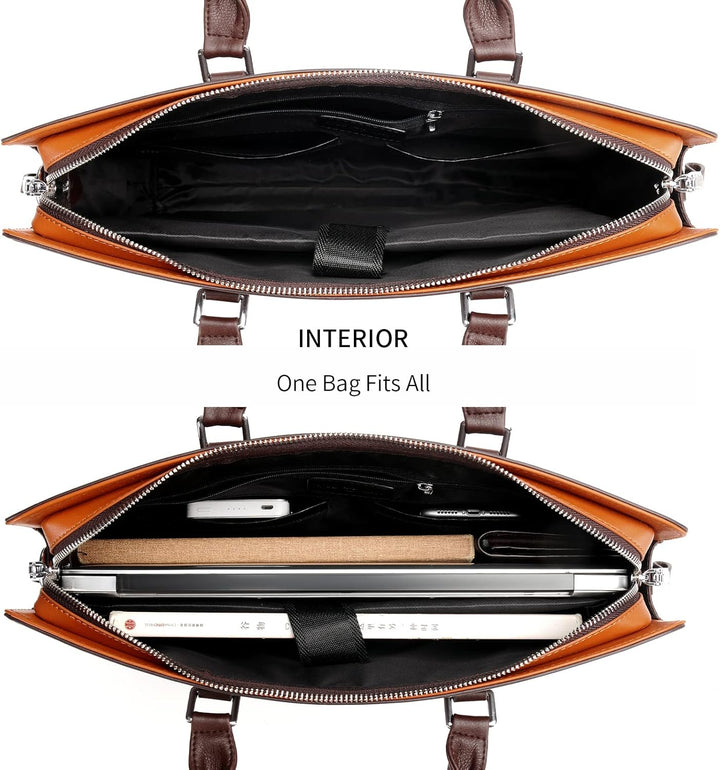 Top-grade genuine leather laptop bag for men, featuring multiple sections for convenience.