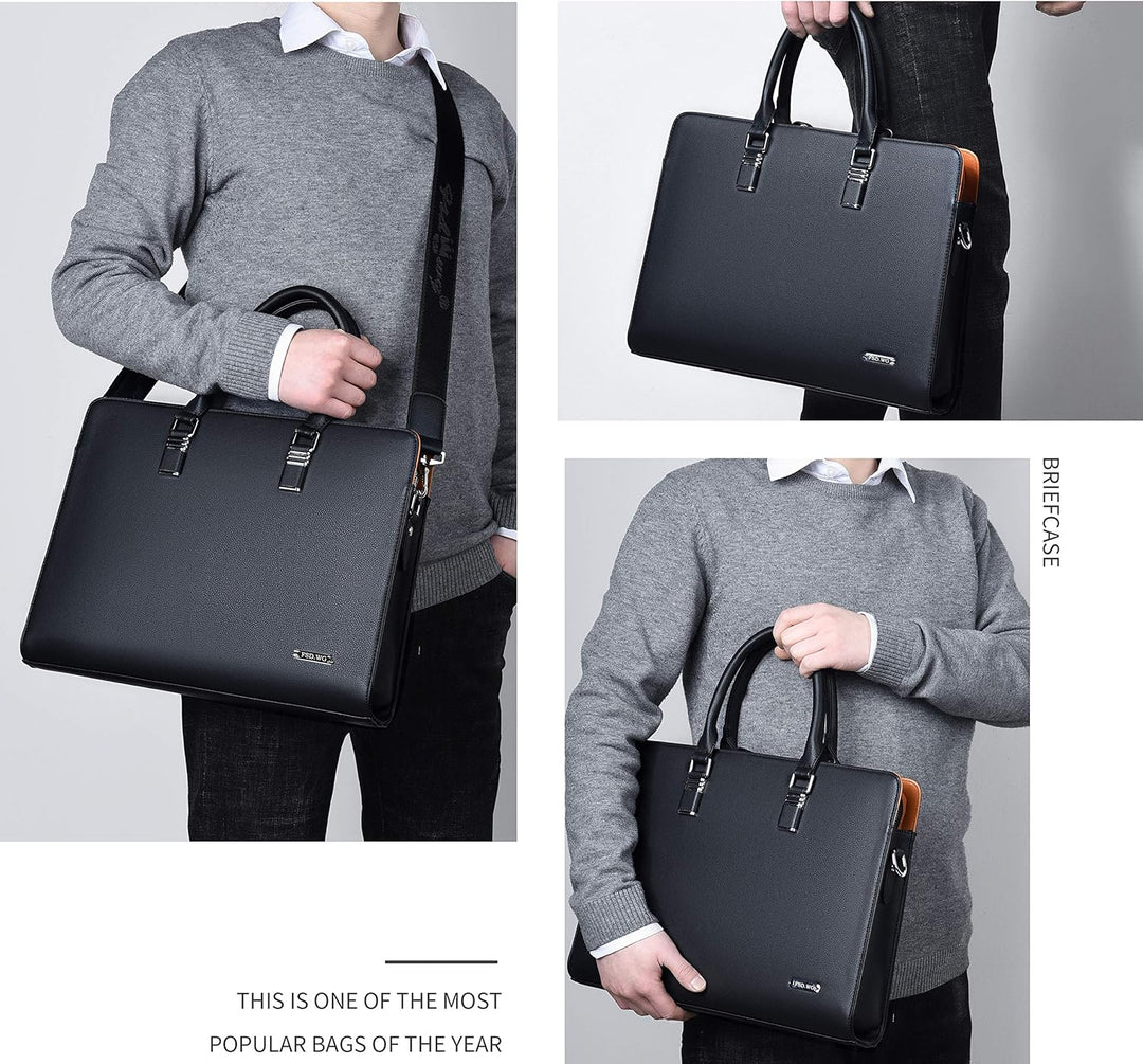 Dark brown genuine leather messenger bag for men, perfect for work and business professionals.