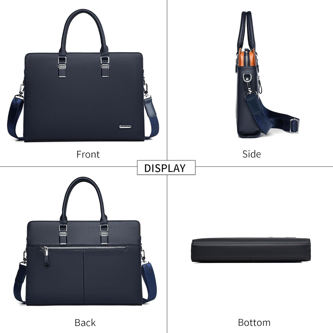High-quality men's leather laptop messenger bag with secure closures and compartments.