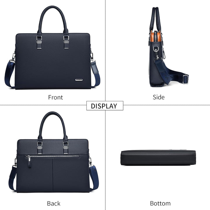 High-quality men's leather laptop messenger bag with secure closures and compartments.