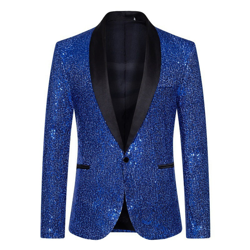Festive men's black sequin blazer, modern slim fit, a dazzling formal jacket for unforgettable celebrations.