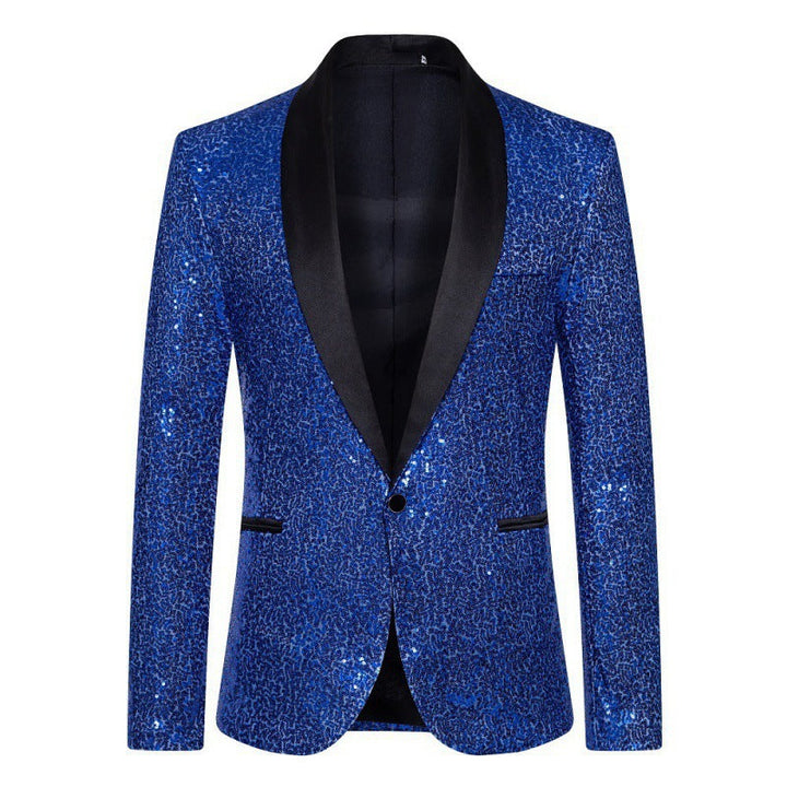 Festive men's black sequin blazer, modern slim fit, a dazzling formal jacket for unforgettable celebrations.