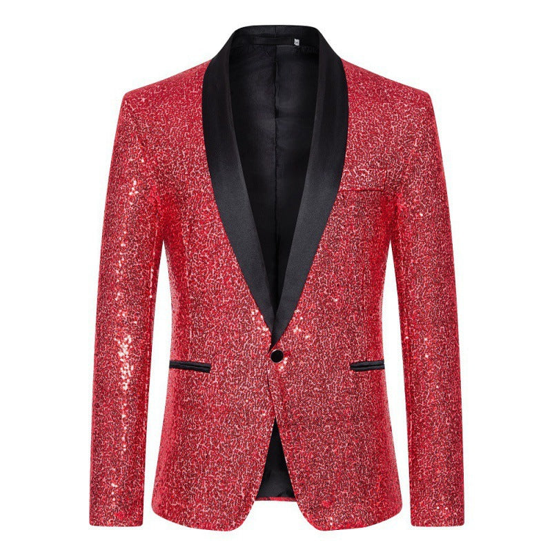 Eye-catching men's black sequin blazer, modern slim fit, the ultimate glamorous party jacket.