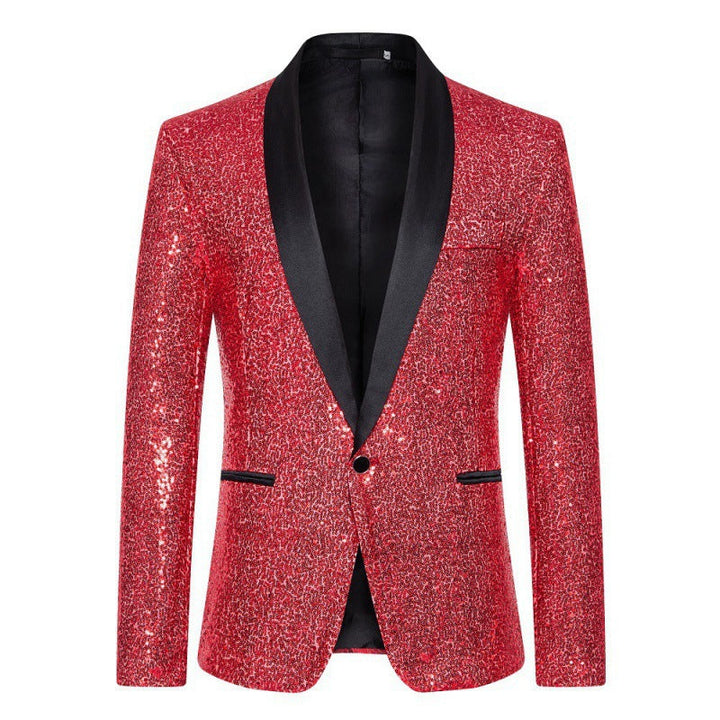 Eye-catching men's black sequin blazer, modern slim fit, the ultimate glamorous party jacket.