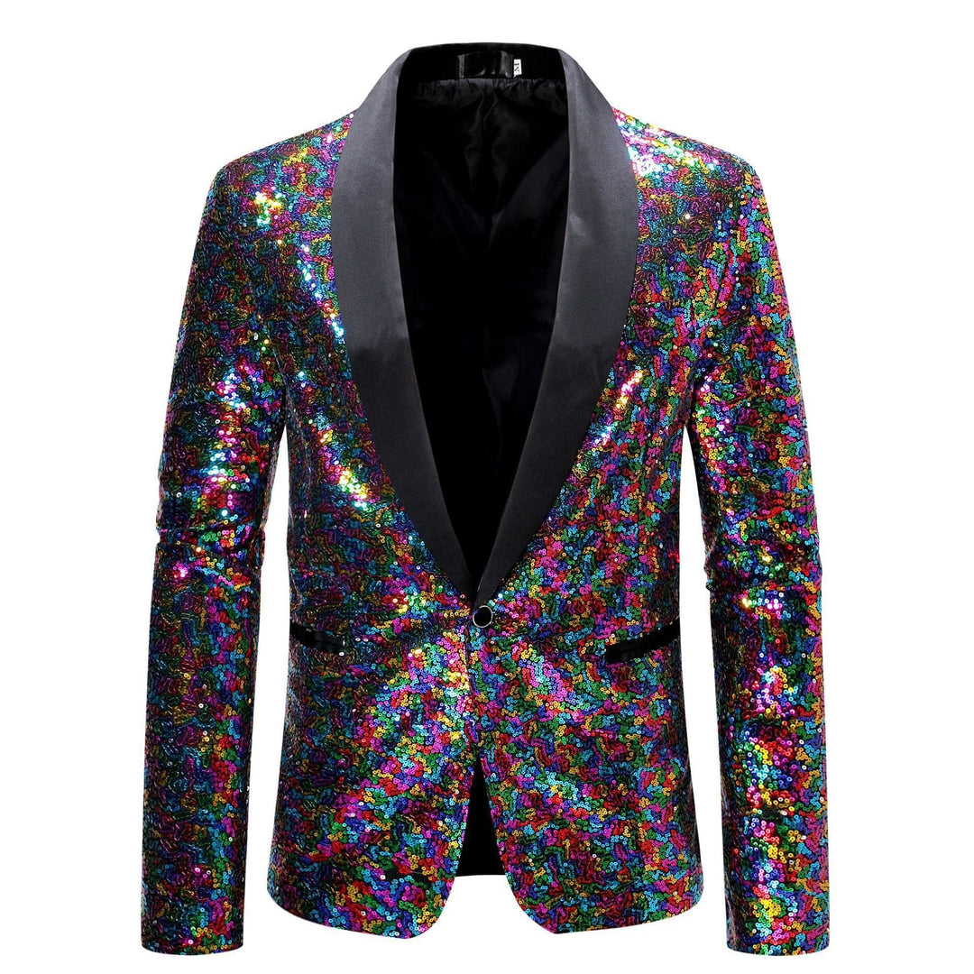 Dazzling black sequin blazer for men, modern slim fit, a stylish party & event wear jacket.