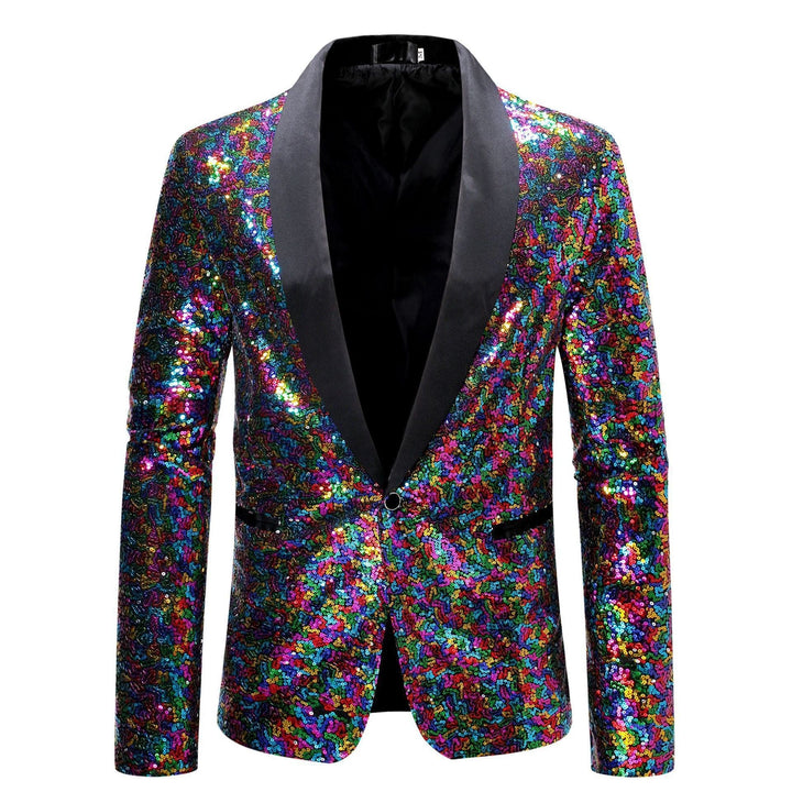 Dazzling black sequin blazer for men, modern slim fit, a stylish party & event wear jacket.