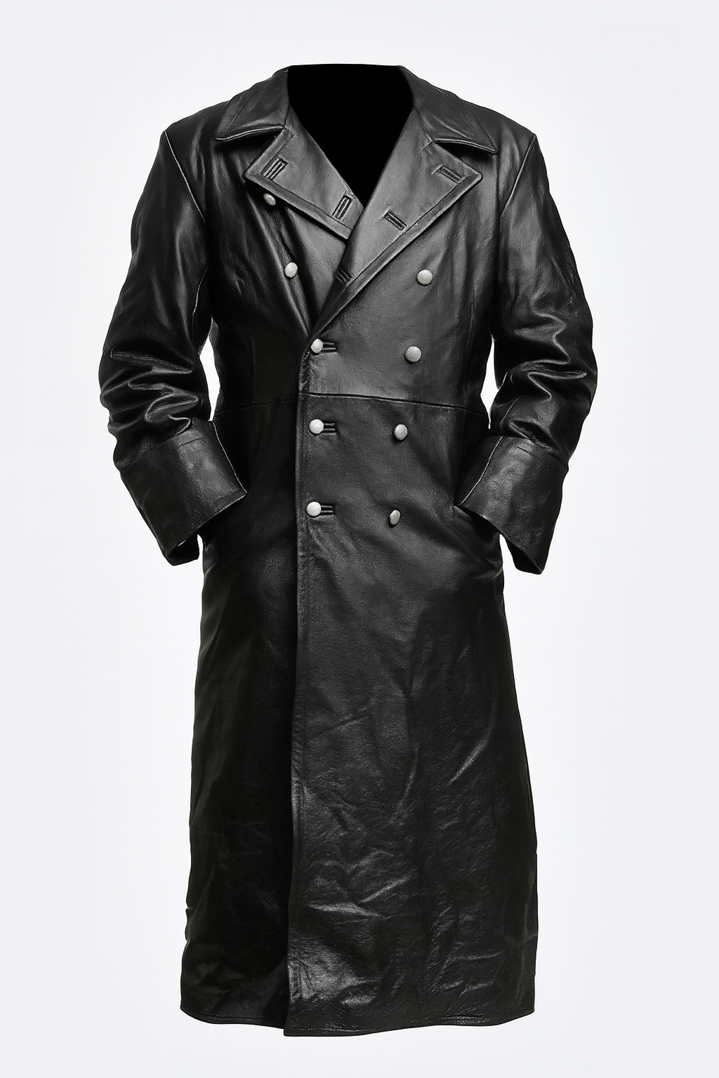 Men's Gothic WW2 Officer Trench Coat, double-breasted military style outerwear for autumn/winter. Vintage fashion statement.