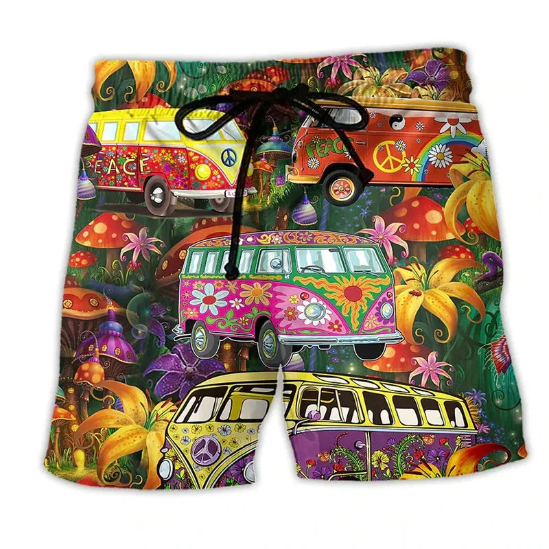 Men's graffiti print swim shorts with drawstring, quick-dry fabric, ideal for summer beachwear