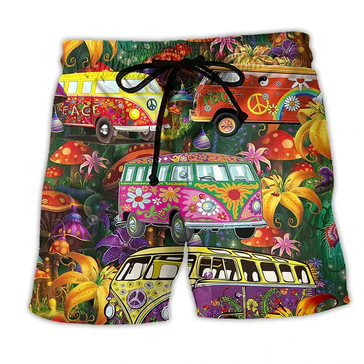 Men's graffiti print swim shorts with drawstring, quick-dry fabric, ideal for summer beachwear