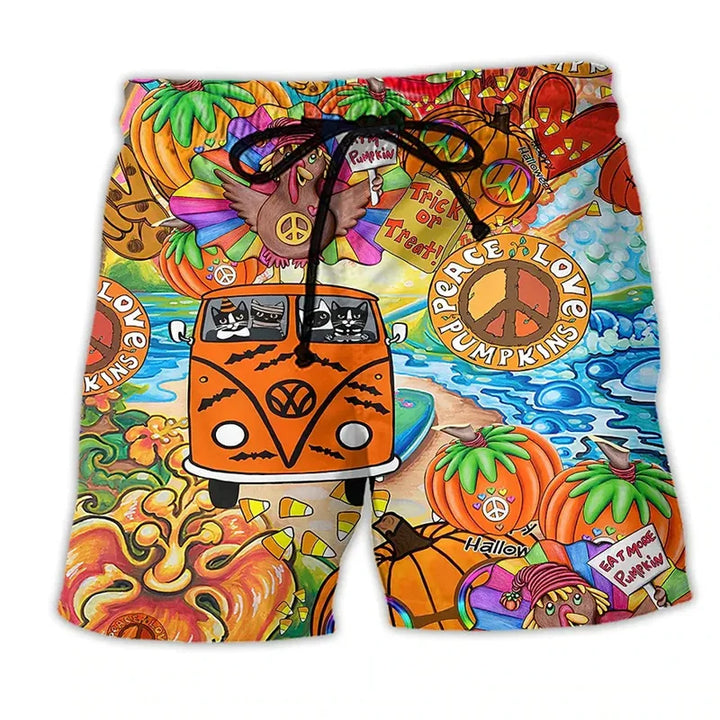 Casual men's athletic swim shorts with vibrant graffiti art print, perfect for pool or beach