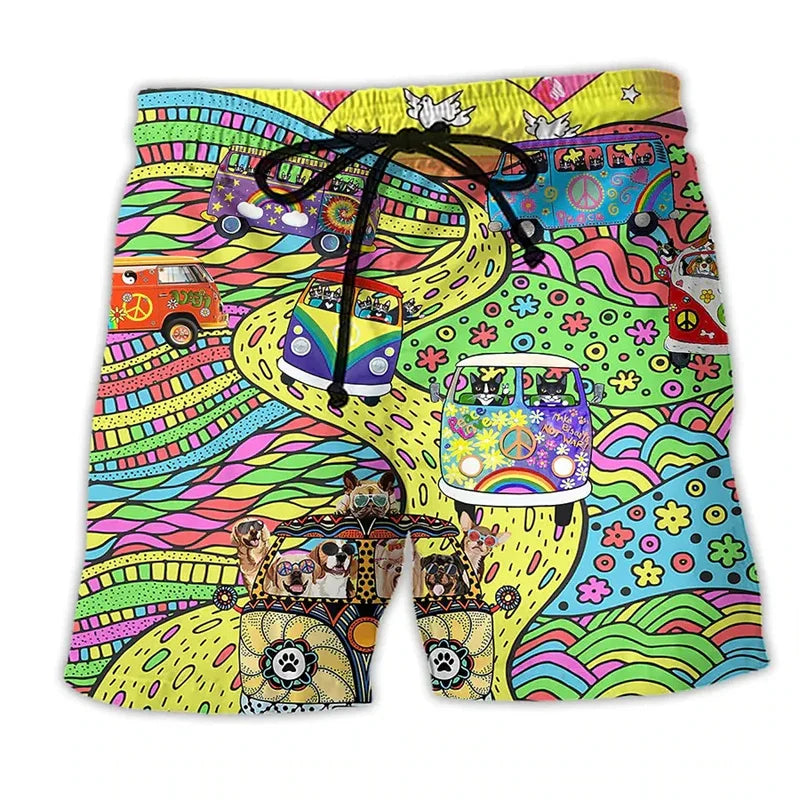 New men's summer swim shorts featuring a unique, eye-catching graffiti pattern and comfortable fit