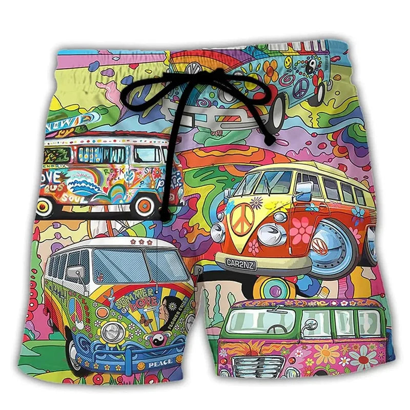 Quick dry men's swim shorts in a bold graffiti print, suitable for active beach and pool days