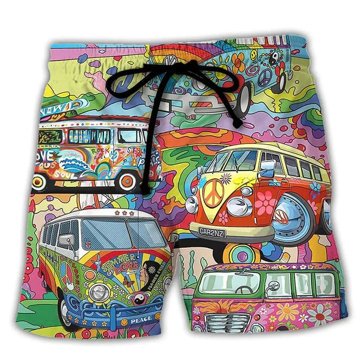 Quick dry men's swim shorts in a bold graffiti print, suitable for active beach and pool days