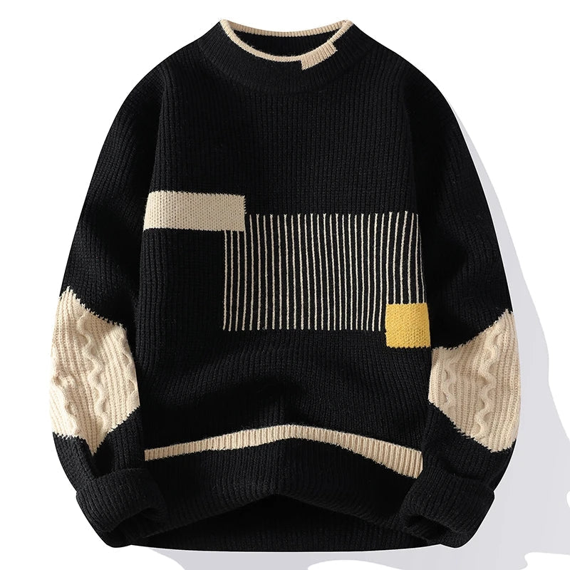 Stylish men's graphic crew neck sweater, long sleeve. Unique design, perfect for comfortable autumn winter casual outfits.
