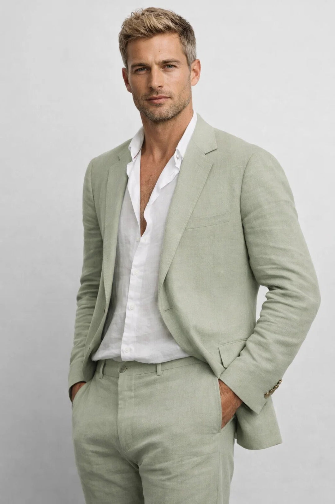 Men's green regular fit two-piece summer set, ideal for casual wear, holidays, and comfortable resort fashion.