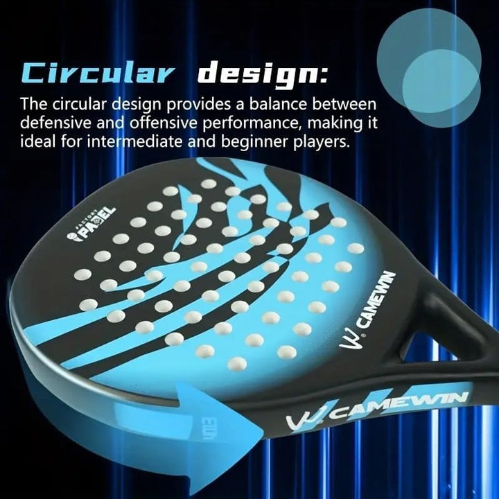 Durable men's carbon fiber paddle tennis racket, sleek grey design with a comfortable, secure grip.