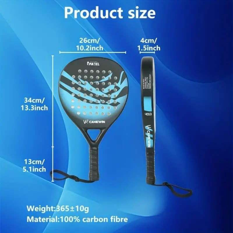 Premium men's carbon fiber paddle tennis racket in grey/blue, perfect tennis gear for advanced players.