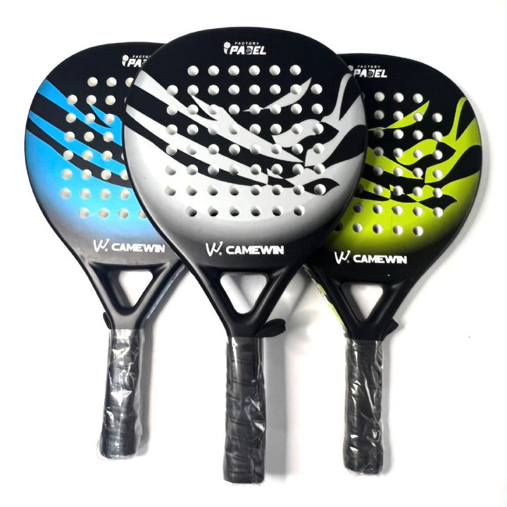 Men's sports equipment: a carbon fiber paddle tennis racket with a cushioned grip, optimized for performance.