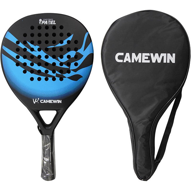 Professional men's carbon fiber paddle tennis racket with a sturdy grip, ideal for intense matches.
