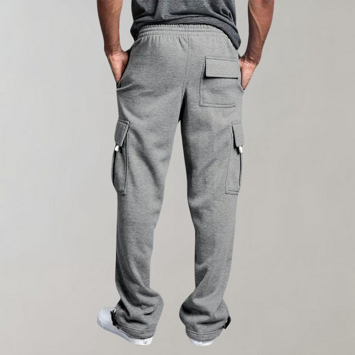 Comfortable men's black drawstring cargo jogger pants, ideal for leisure and everyday fashion