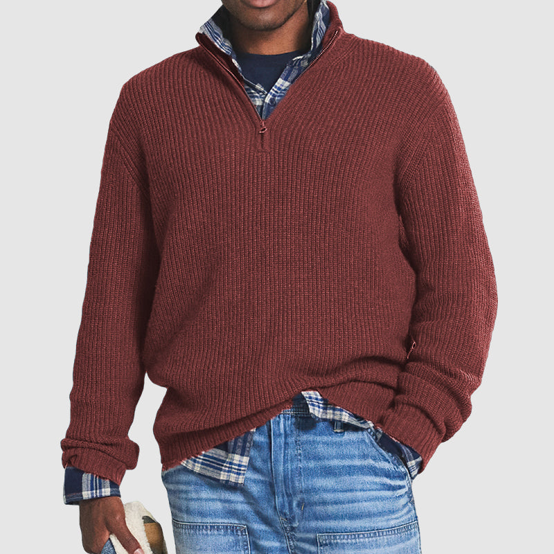 Comfortable men's cashmere blend half-zip jumper, soft knitwear for versatile everyday & fall fashion.