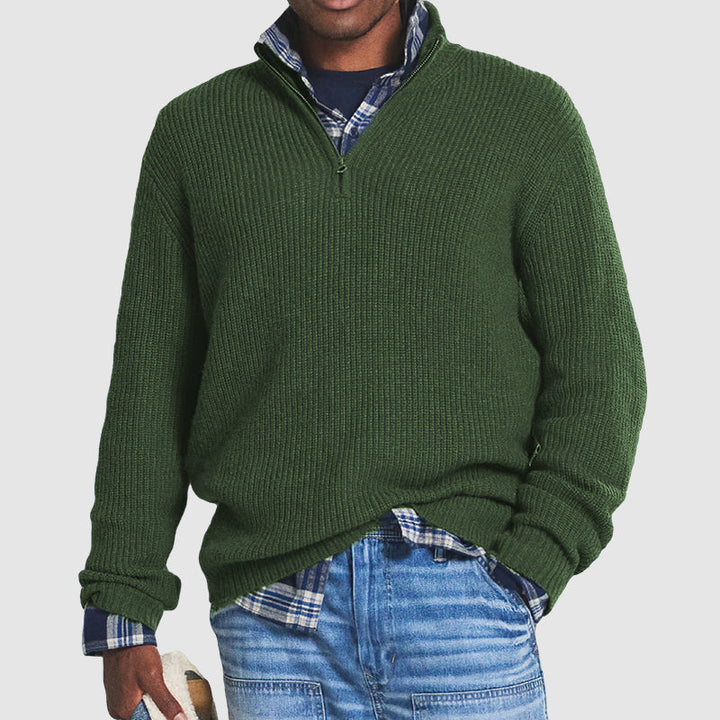 Smart casual men's half-zip long sleeve jumper, versatile cashmere blend knitwear for everyday comfort.