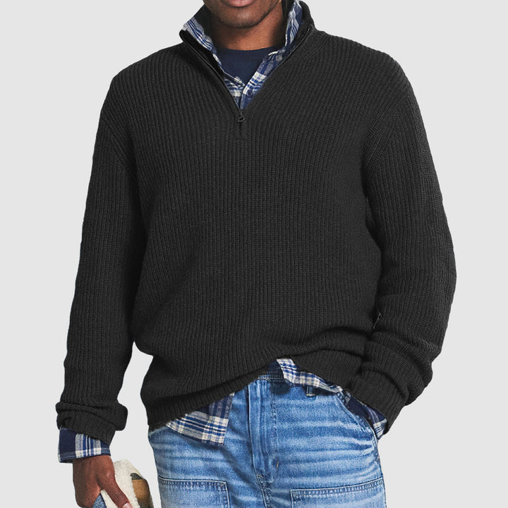 Stylish men's half-zip cashmere blend jumper, ideal comfortable knitwear for versatile long sleeve fall fashion.
