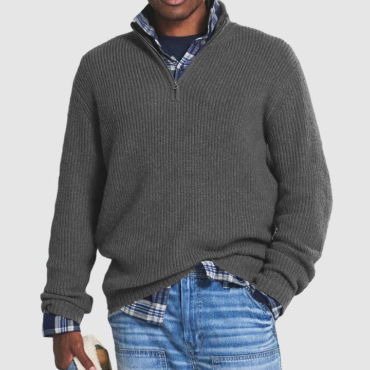 Everyday men's half-zip cashmere blend jumper, comfortable & versatile long sleeve knitwear for fall fashion.