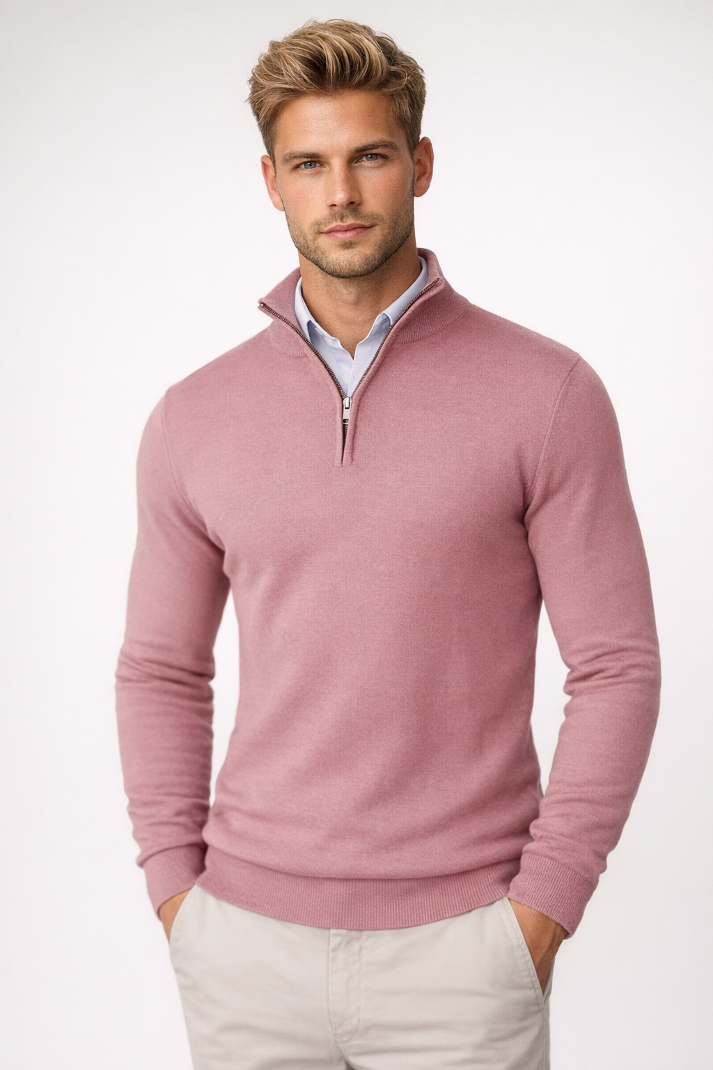 Comfortable men's half-zip high-neck winter sweater in black, a versatile piece for men's apparel.