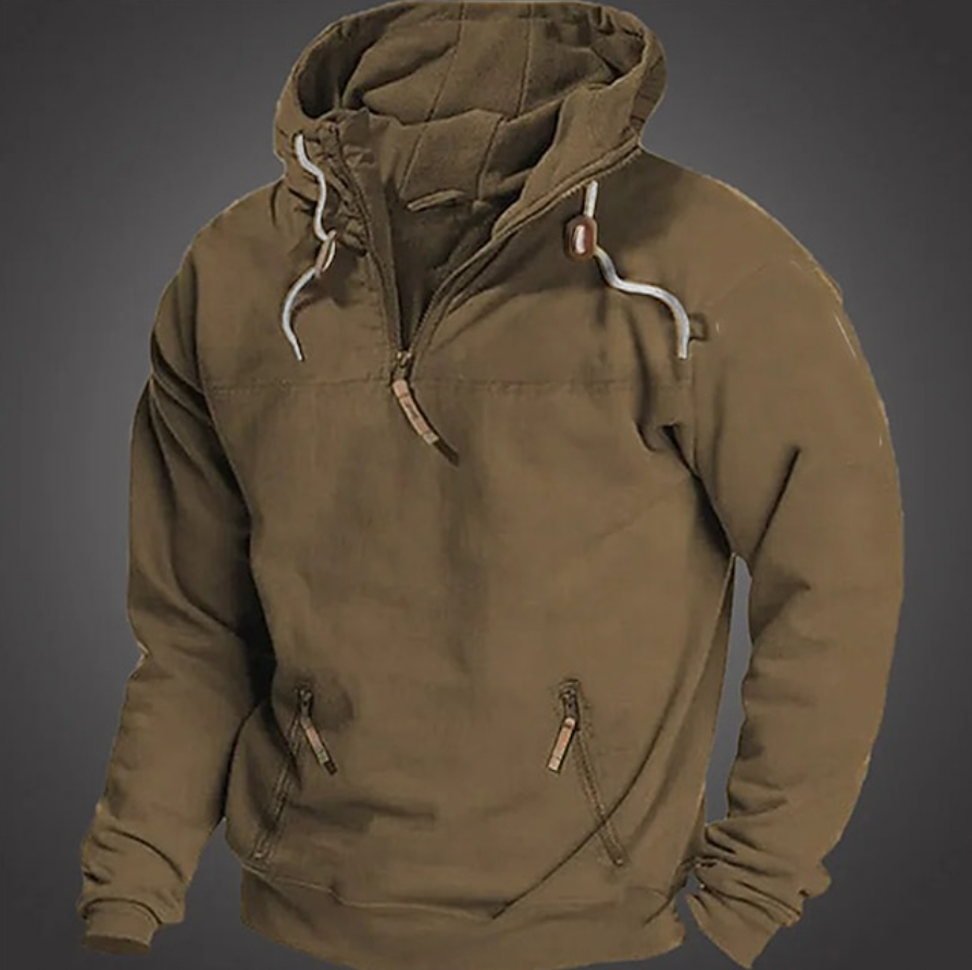 Men's half-zip hooded casual jacket in navy, perfect for winter layering and athletic wear