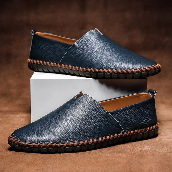 Men's hand-stitched leather comfort loafers. Slip-on casual dress shoes with durable sole for everyday style.