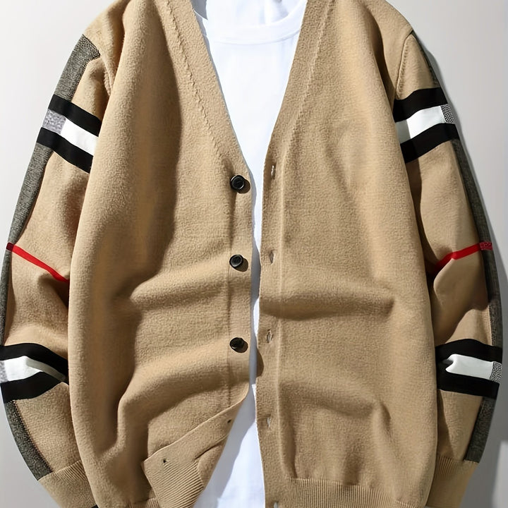 Men's handcrafted button cardigan, timeless & comfortable fit for elegant layering.