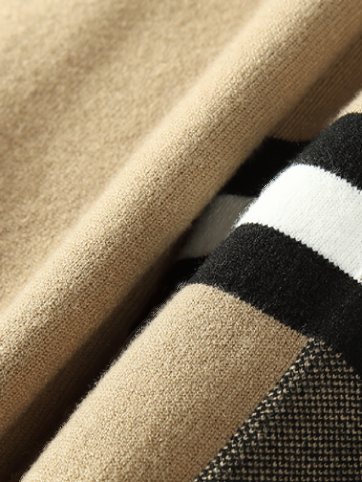 Texture detail of a soft, handcrafted men's button cardigan, emphasizing its premium quality.