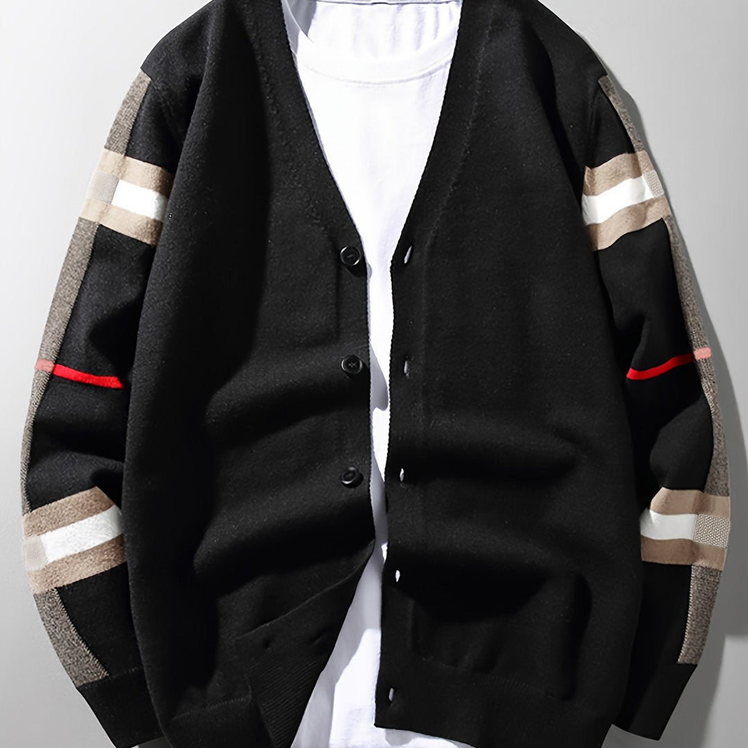Sophisticated men's button-front cardigan, ideal for casual wear & versatile layering.