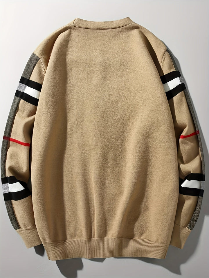 Handcrafted men's button cardigan, offering a timeless style & comfortable fit for any occasion.