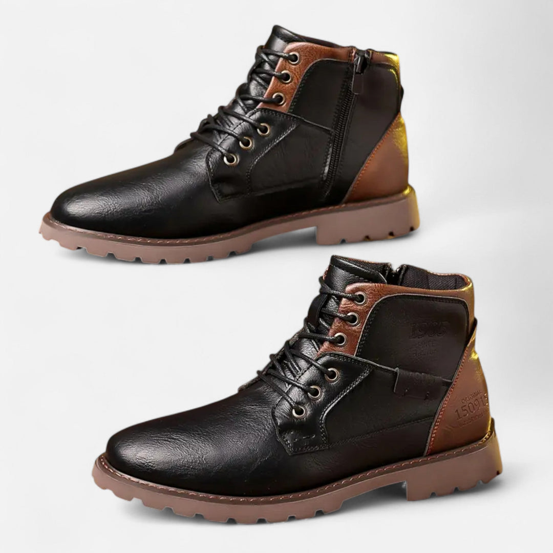 Stylish men's lace-up boots in a rich brown finish, ideal for both casual and semi-formal looks, comfortable.