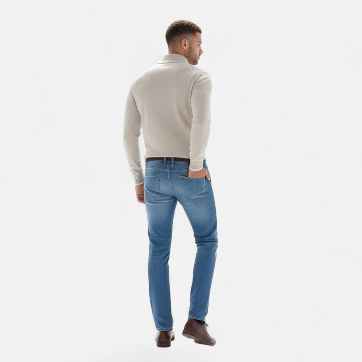 Stylish men's long sleeve v-neck zipper sweater in a comfortable, refined design.