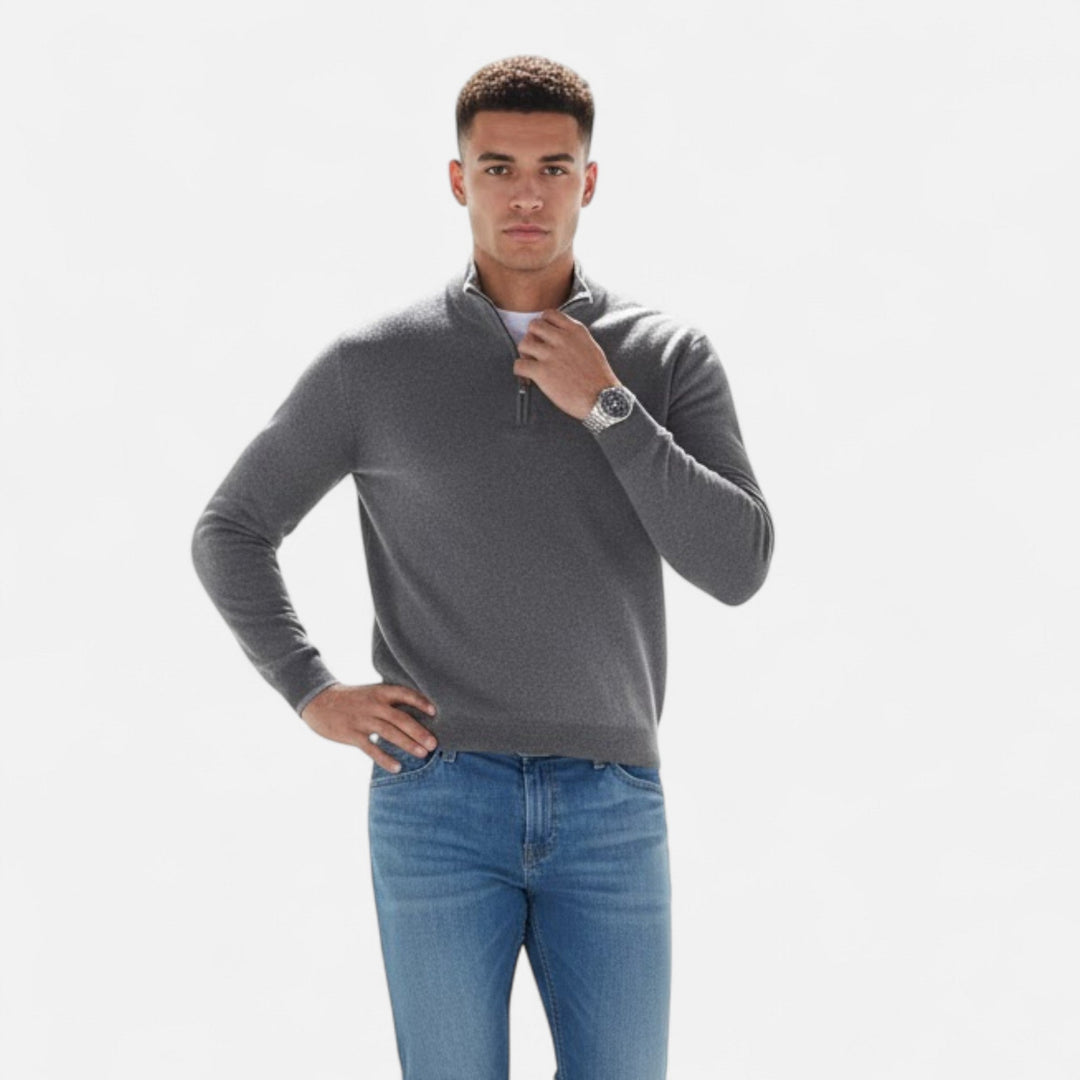 Men's classic V-Neck Zipper Pullover Sweater, a stylish & comfortable layering option.