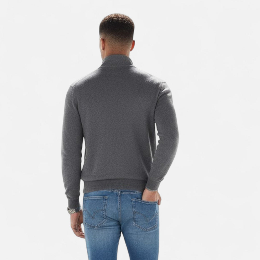 Heritage men's V-Neck Pullover, long sleeve with zipper, perfect for smart casual looks.