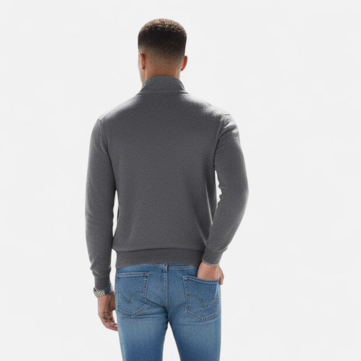 Heritage men's V-Neck Pullover, long sleeve with zipper, perfect for smart casual looks.