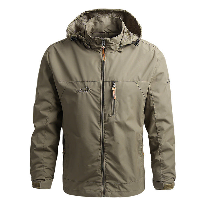 High-quality fabric of men's hooded outerwear, offering comfort & versatile protection for daily adventures.
