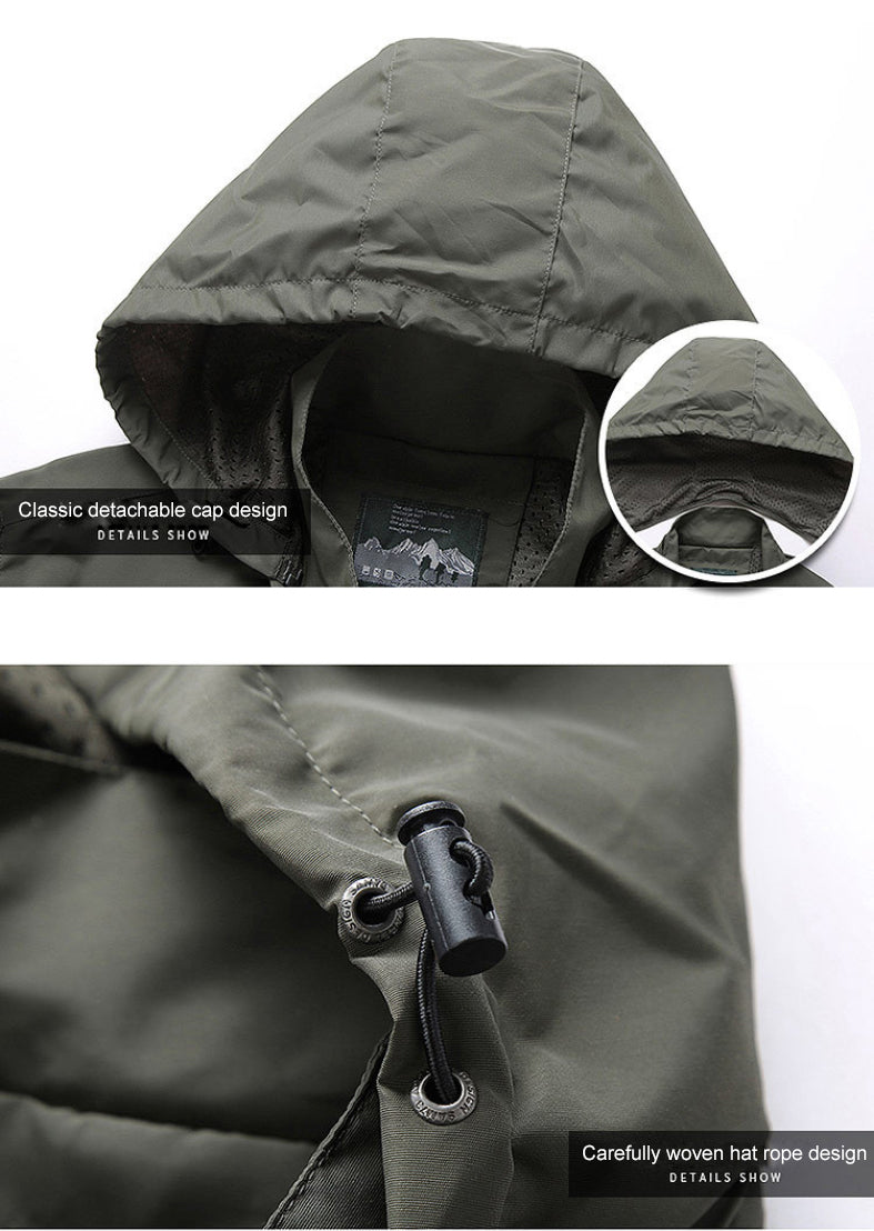 Men's hooded casual jacket with practical pockets, great for everyday adventure, comfort & utility.