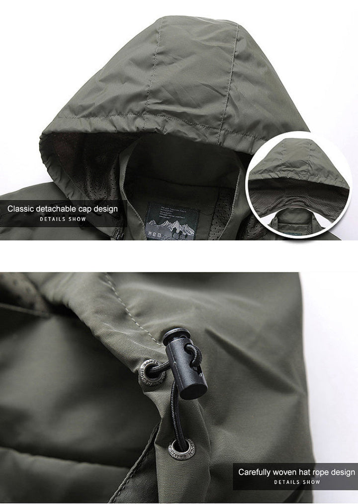 Men's hooded casual jacket with practical pockets, great for everyday adventure, comfort & utility.