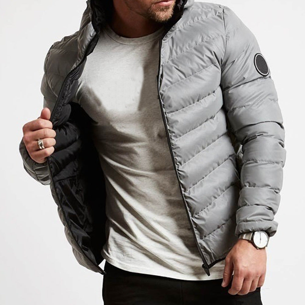 Warm men's hooded puffer jacket. Black quilted winter coat for ultimate comfort & urban style.