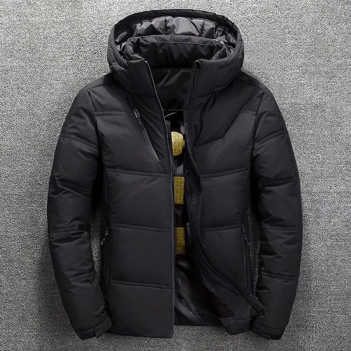 Men's hooded quilted puffer jacket for ultimate winter warmth and cold weather protection.