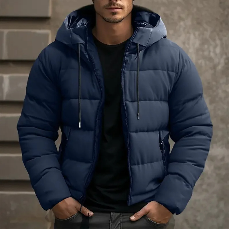 Classic men's hooded puffer jacket. Quilted winter coat providing warmth & comfort.