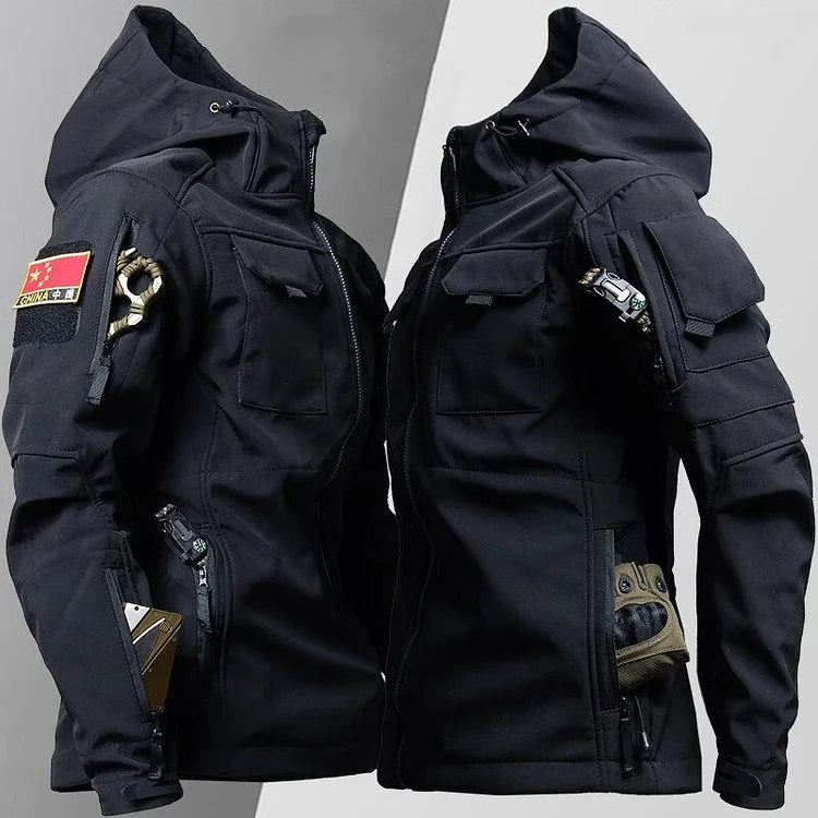 Versatile men's tactical jacket with cargo pockets, perfect for all-weather outdoor utility and casual wear.